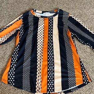 Striped Polka Dot Top in Blue Orange & Cream Medium